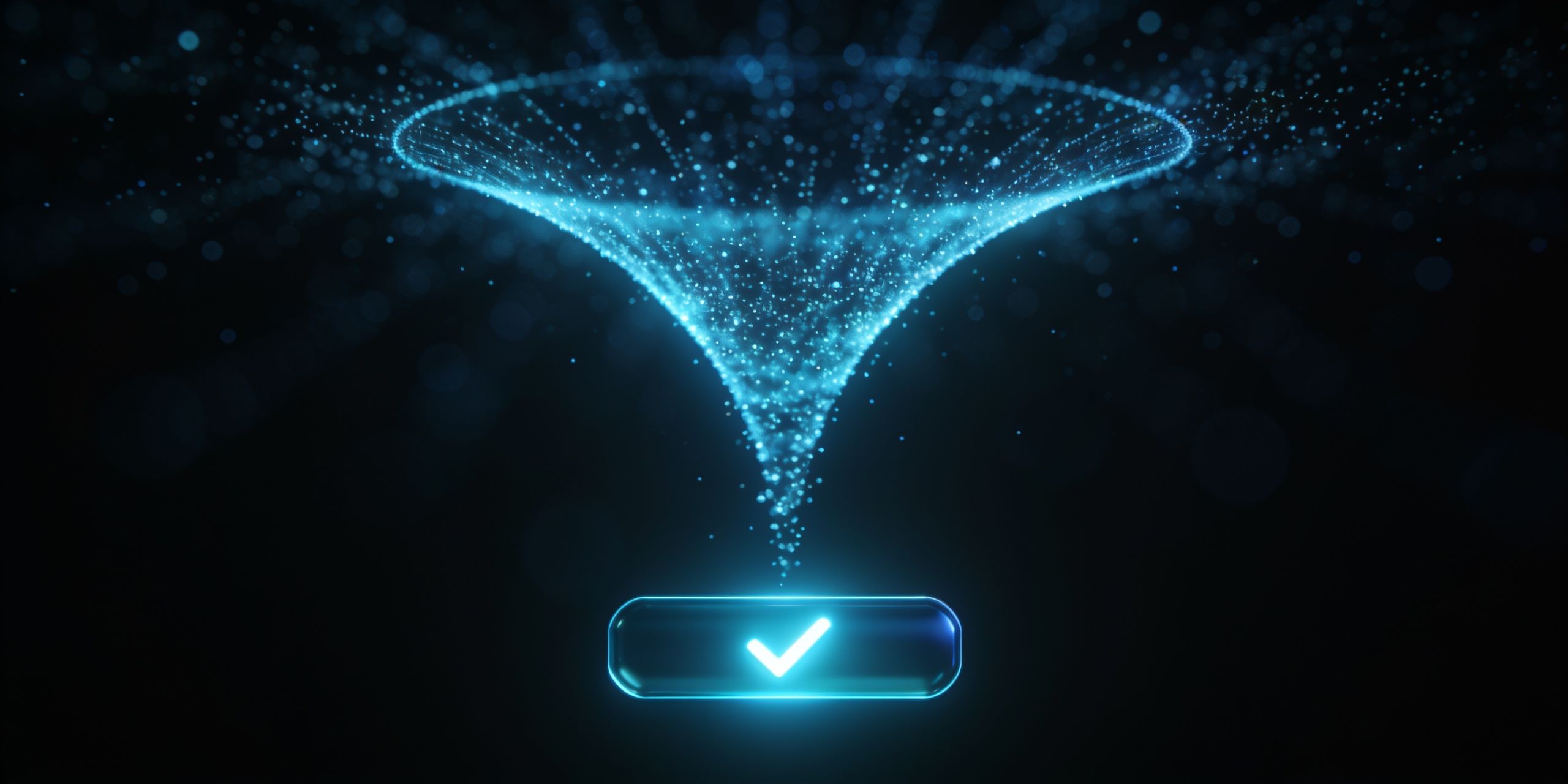 Abstract illustration of a funnel guiding visitors toward a single glowing call to action