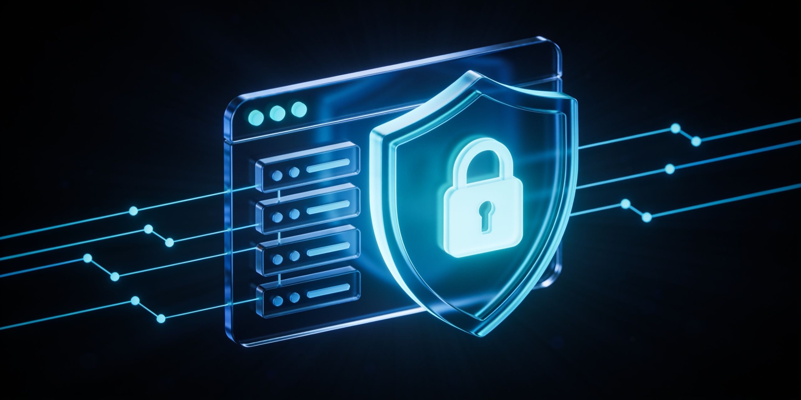 Abstract illustration of a glowing shield protecting a website, representing WordPress security