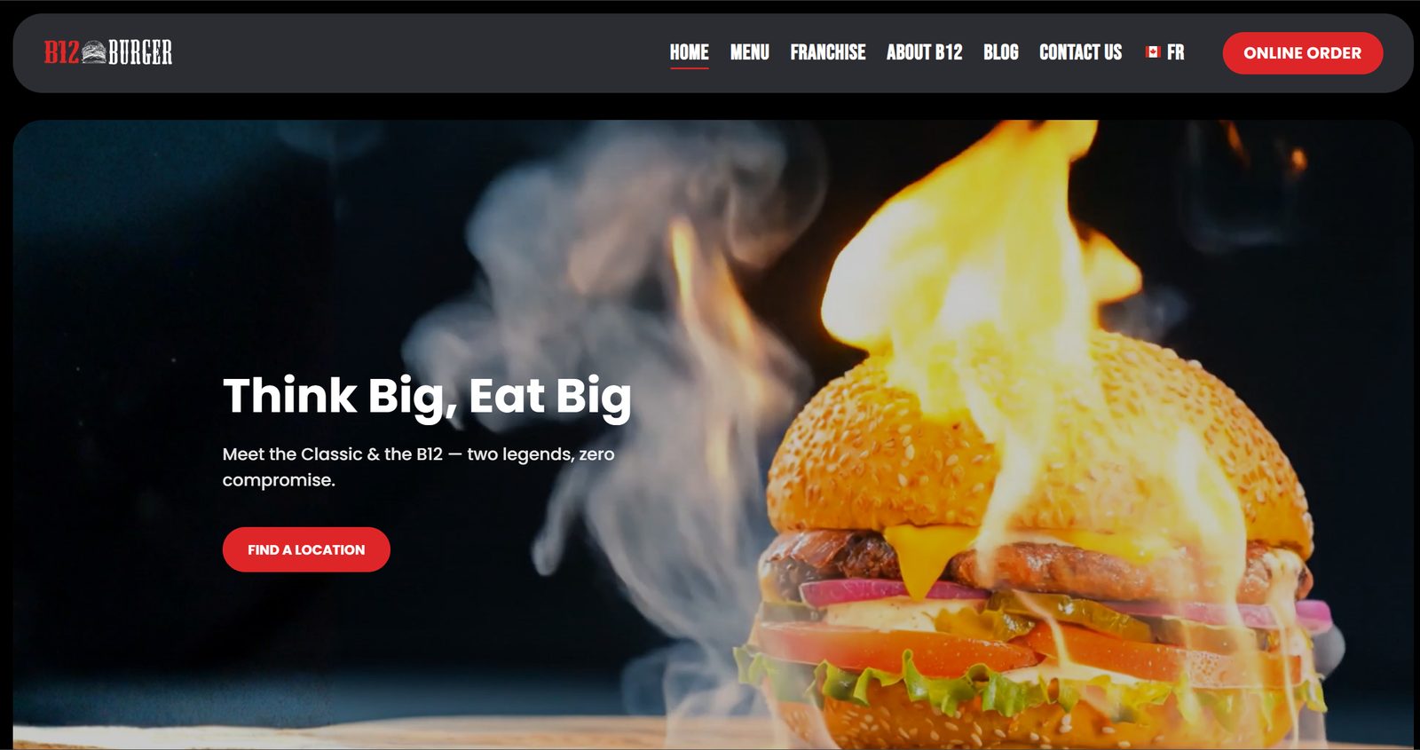 Homepage of the B12 Burger website