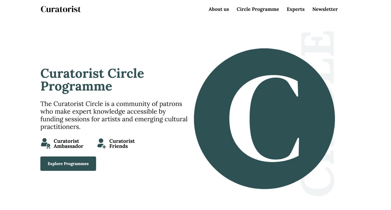 Homepage of the Curatorist website