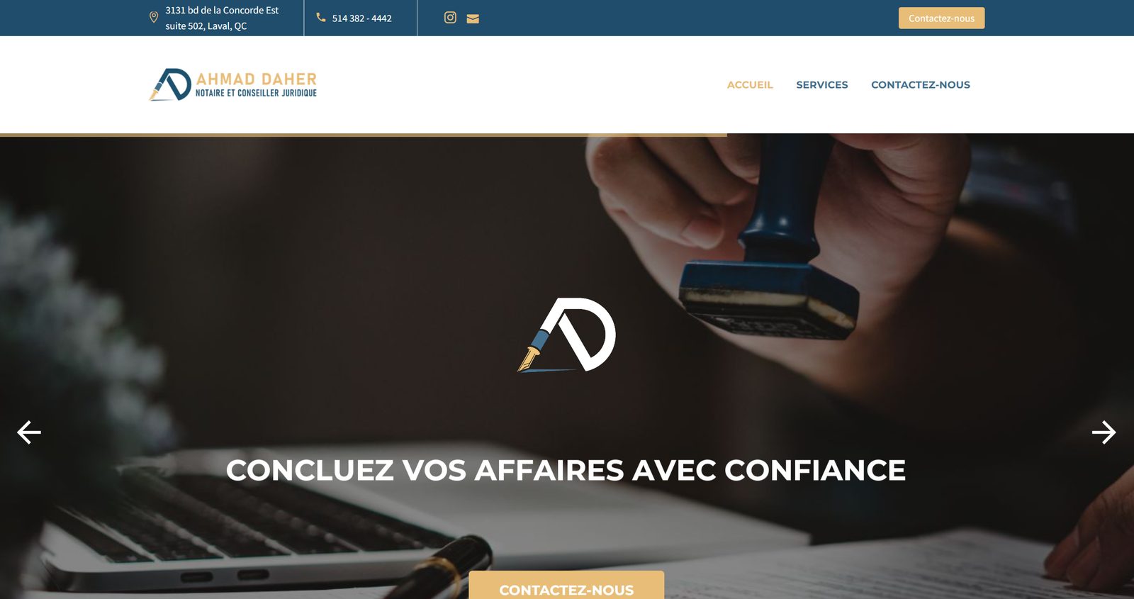 Homepage of the Daher Notaire website