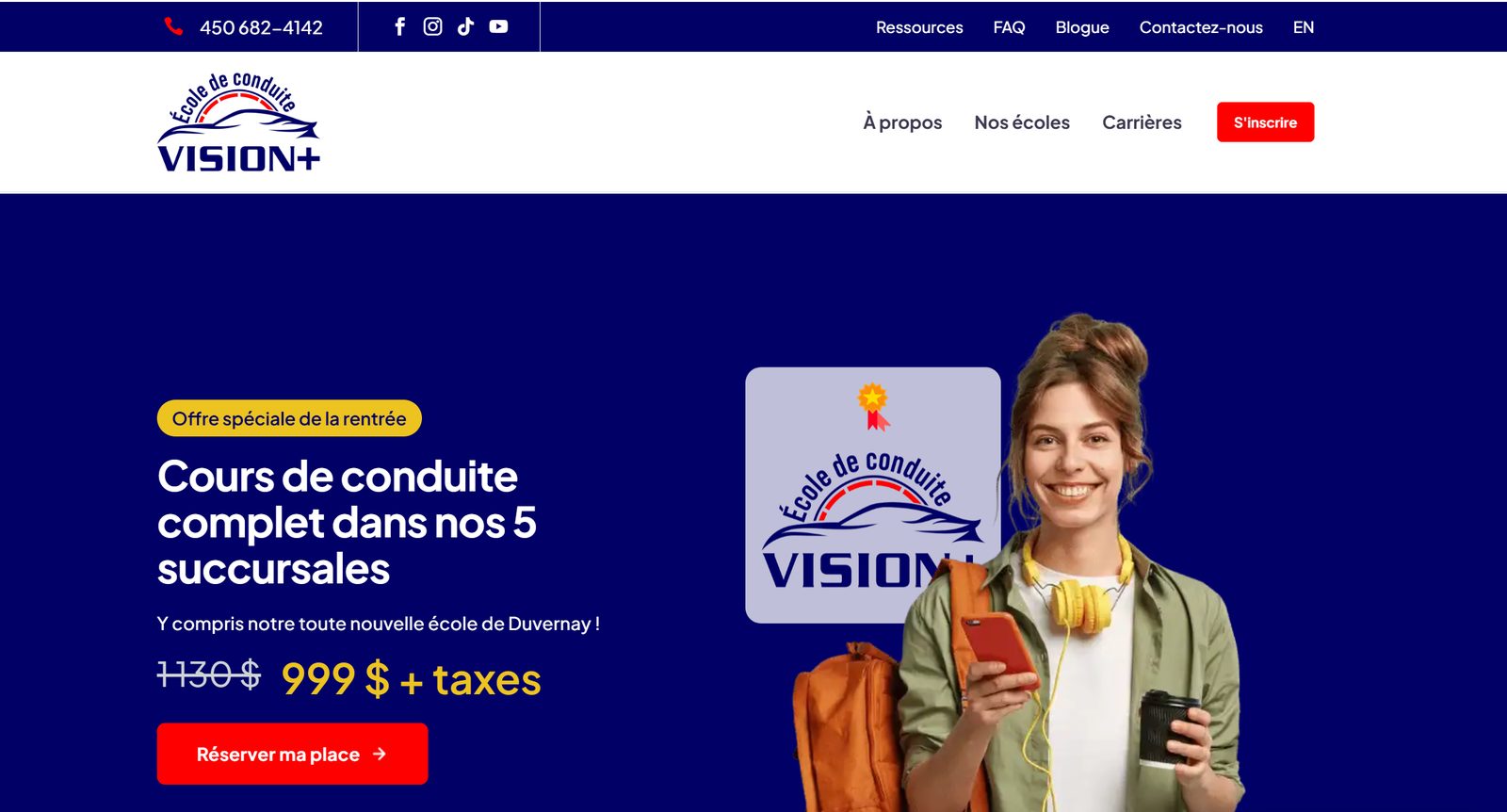 Homepage of the Ecole de conduite Vision Plus website