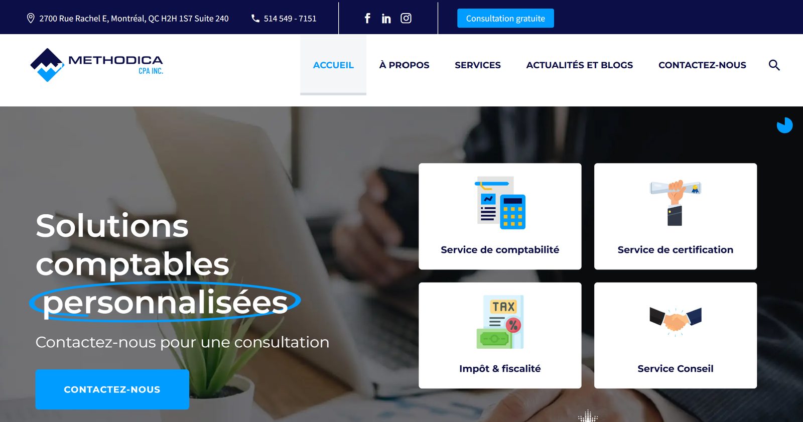 Homepage of the Methodica CPA website