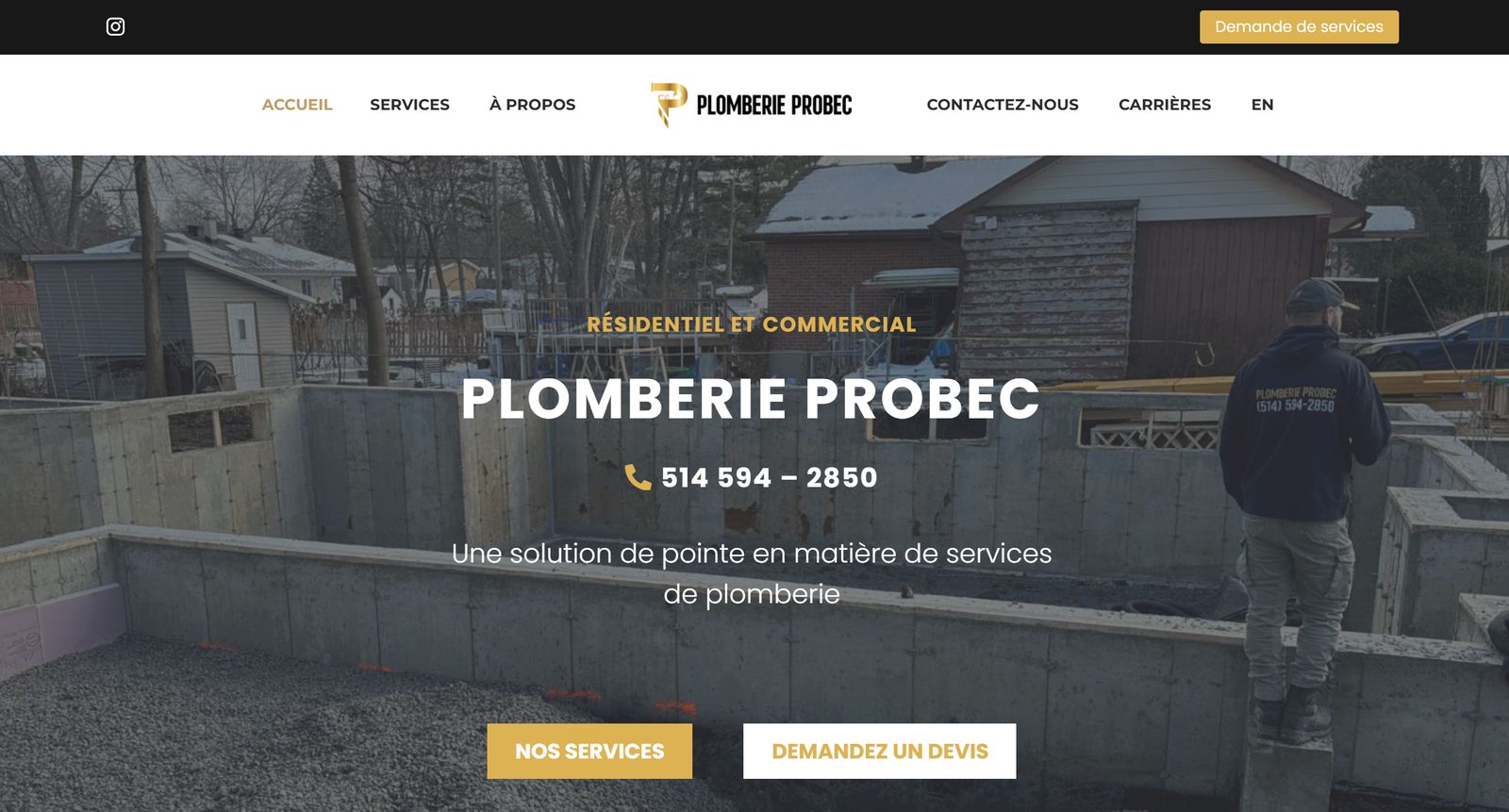Homepage of the Plomberie Probec website