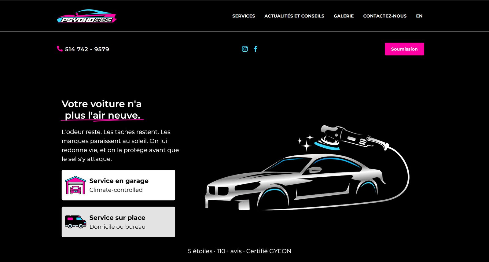 Homepage of the Psycho Detailing website