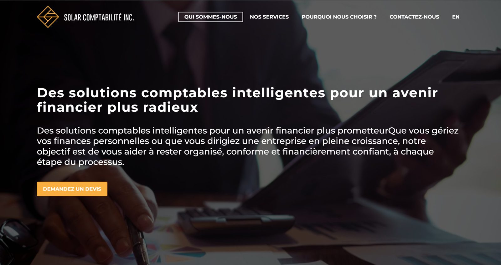 Homepage of the Solar Comptabilite website
