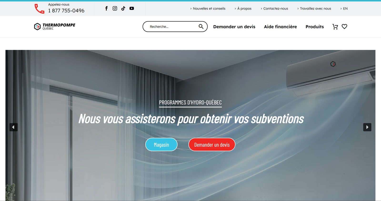 Homepage of the Thermopompe Quebec website