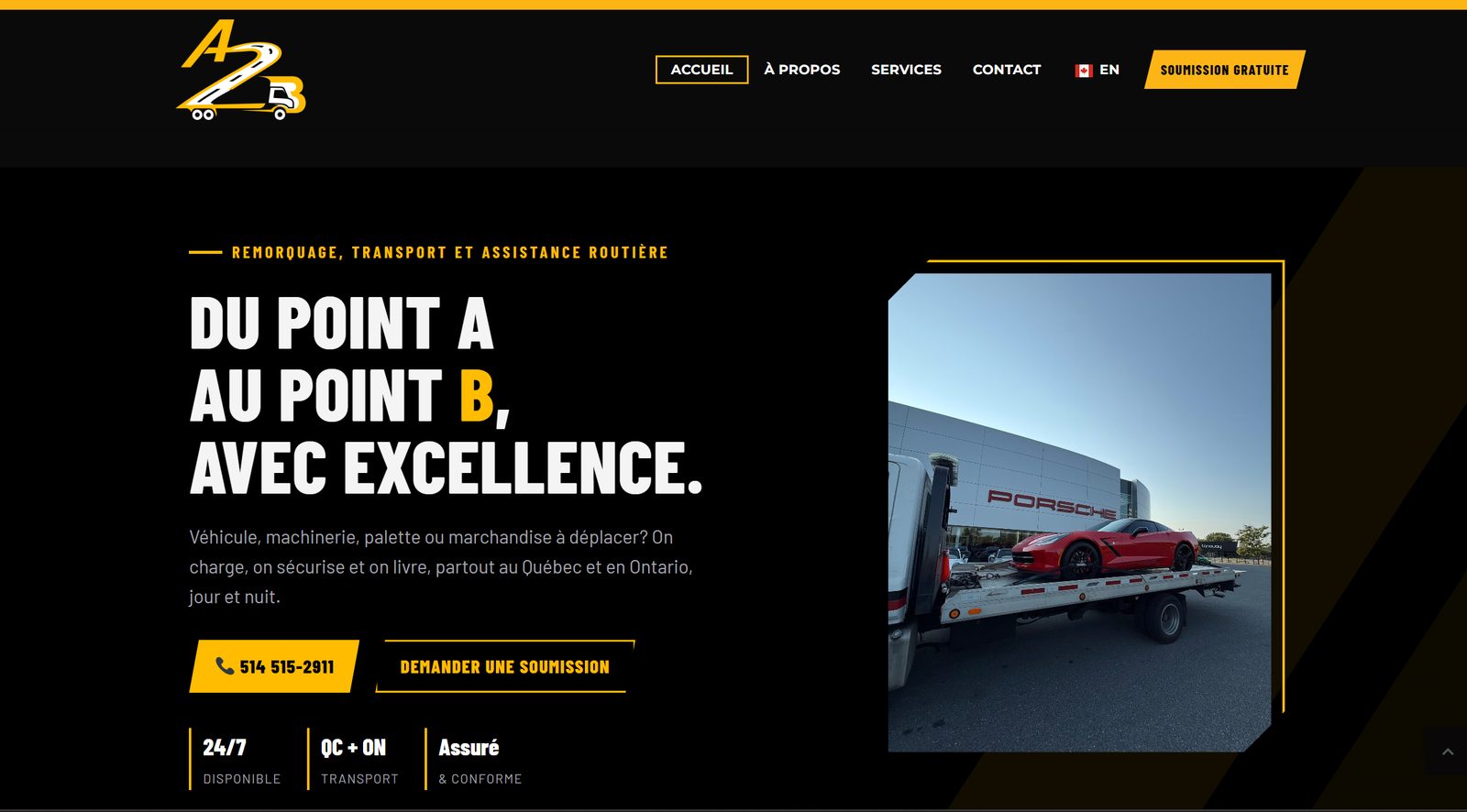 Homepage of the Transportation A2B website